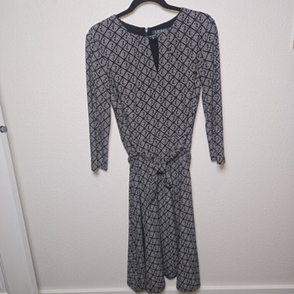 Lauren Ralph Lauren Geometric Print Tie-Waist Dress – Size 8